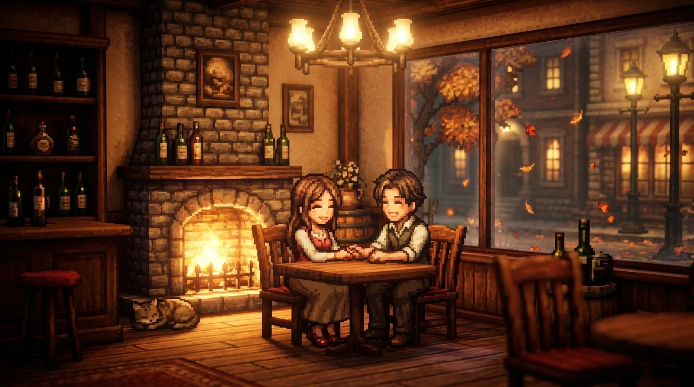 A romantic pixel art scene